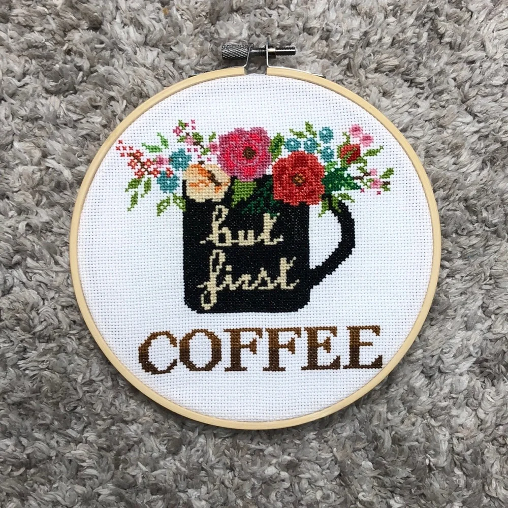 Handmade But first coffee cross stitch